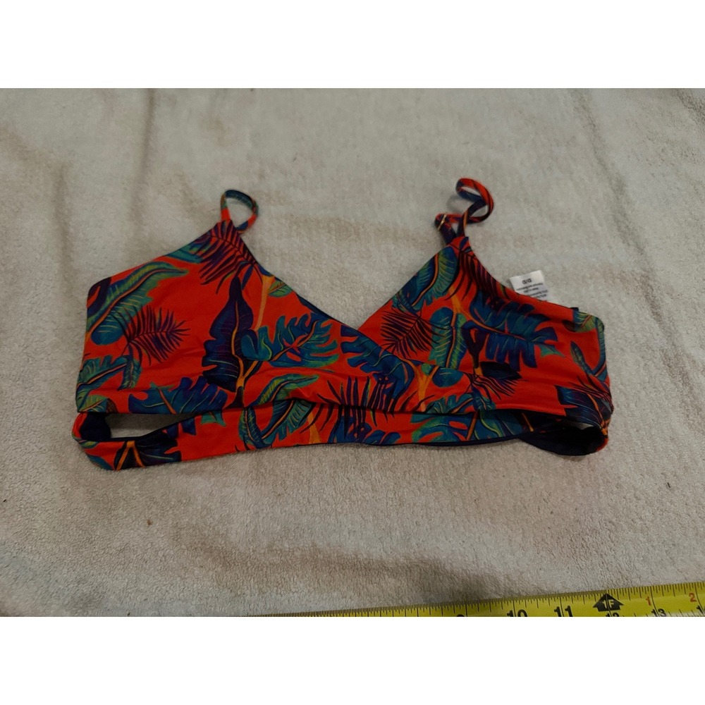 L*Space Tropical Leaf Print Wrap Bikini Top Orange Blue Size D/D